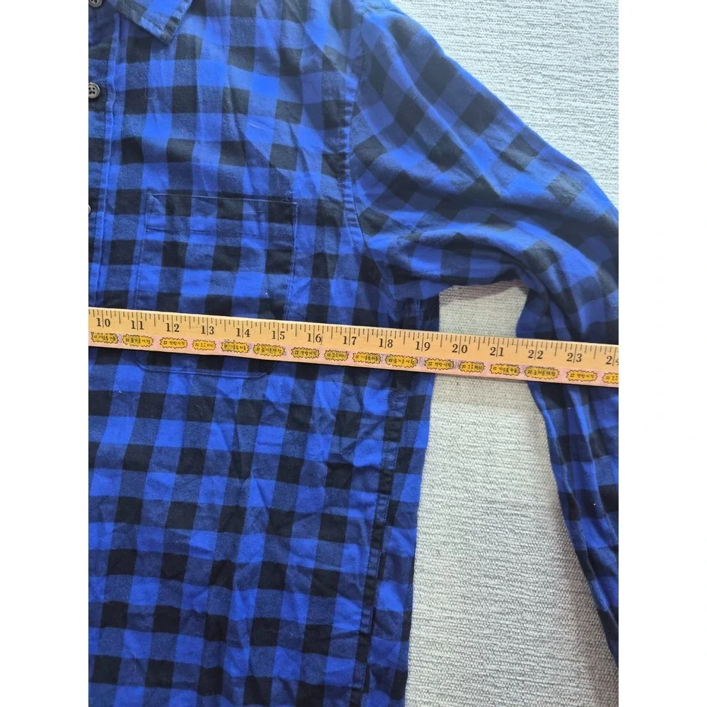 Banana Republic Shirt Men Medium Blue Black Buffalo Check Untucked Fit Button UP